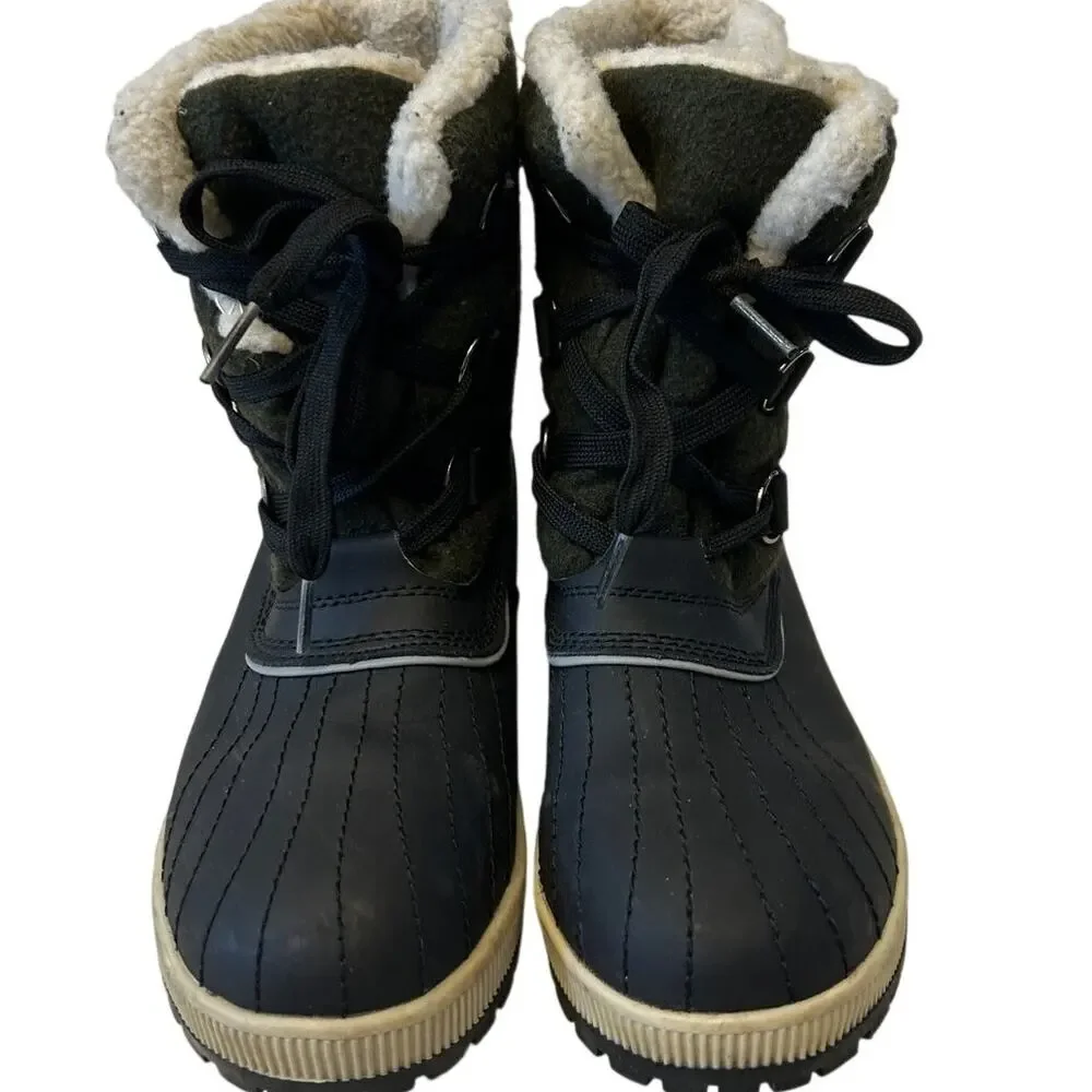 Khombu Women's Telluride Duck Boots Faux Fur Sz 7.5M Black/Green Leather Rain